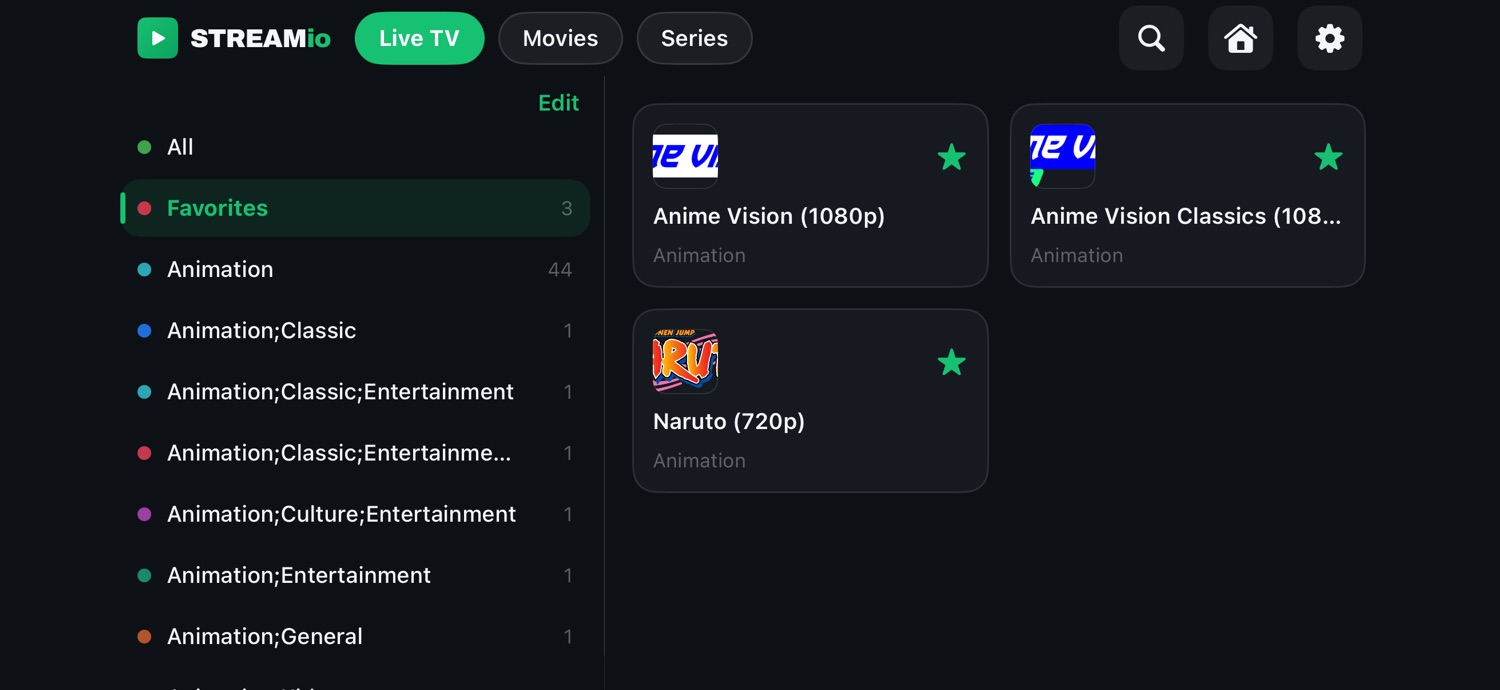 Favorites category showing starred channels